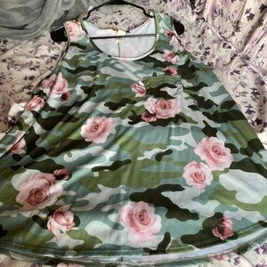 Cute Floral Military Print 2X Tank Top